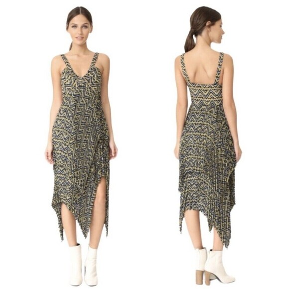 A.L.C. Dresses & Skirts - A.L.C. size 4 midi Kendall Dress silk printed yellow fit and flare